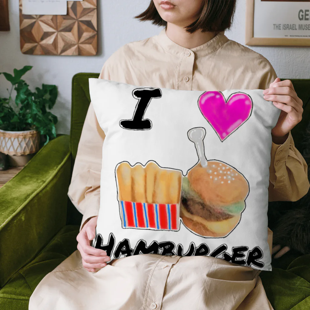 くまのマーク&マクセニのI Love Hamburger クッション