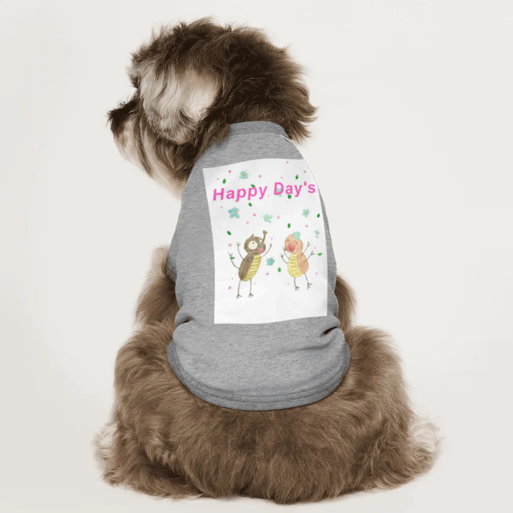 若ちゃんショップのHappy Day！フラワー・カブトムシ ドッグTシャツ