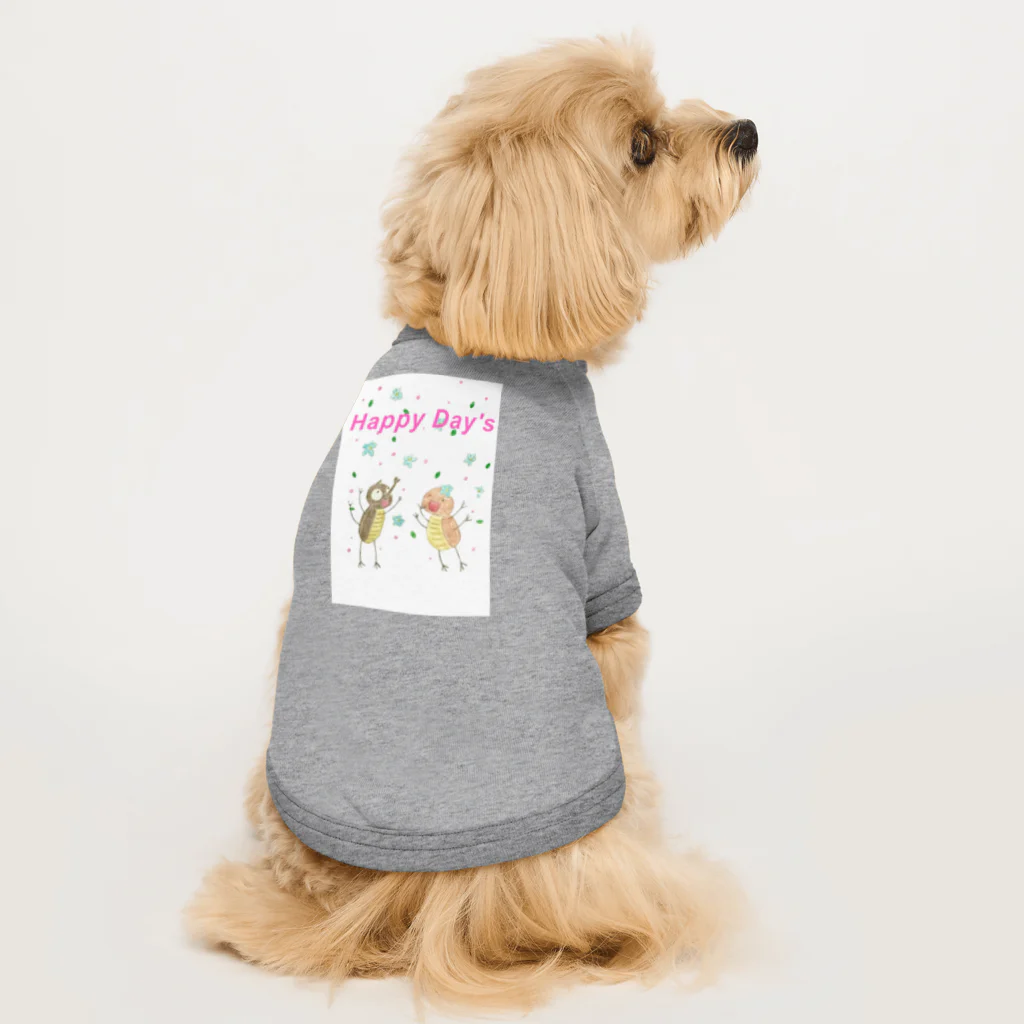 若ちゃんショップのHappy Day！フラワー・カブトムシ ドッグTシャツ