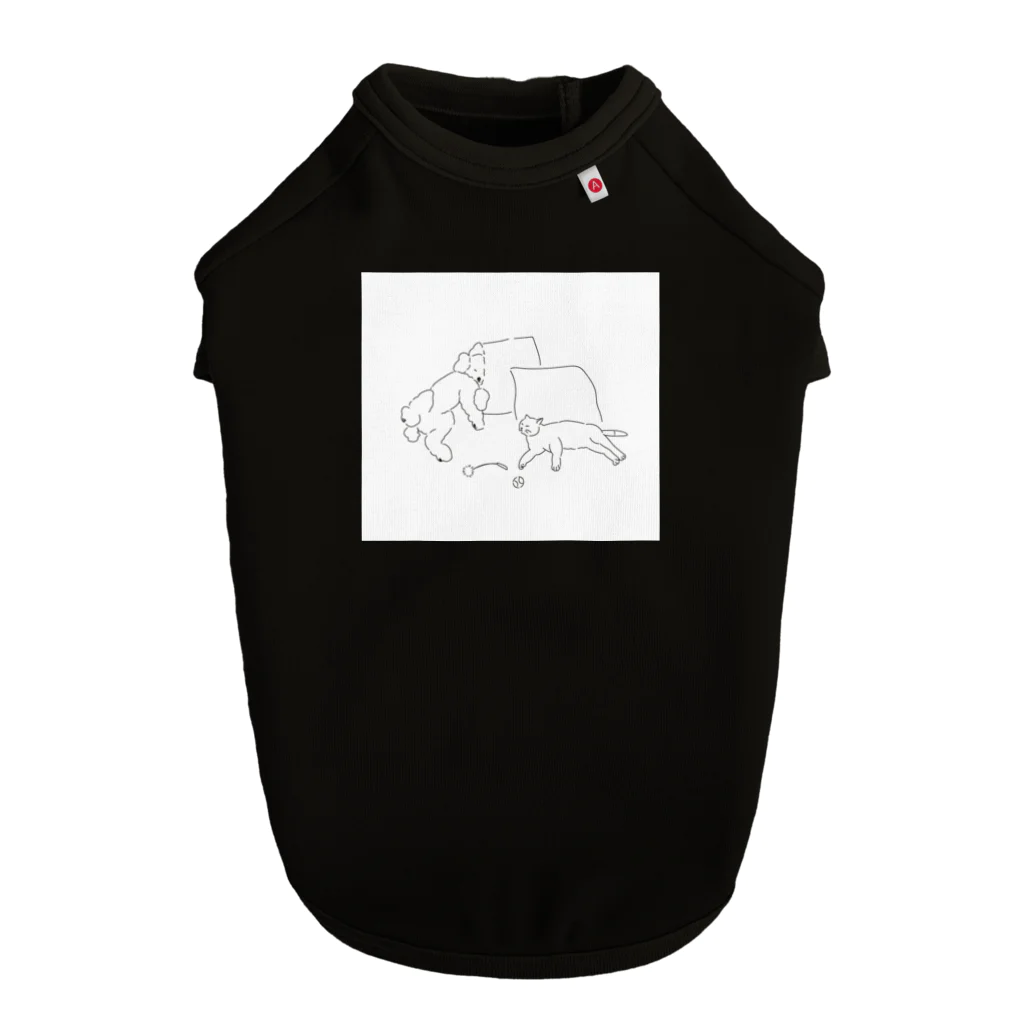 みずいろのたくさん遊んで眠るいぬとねこ Dog T-shirt