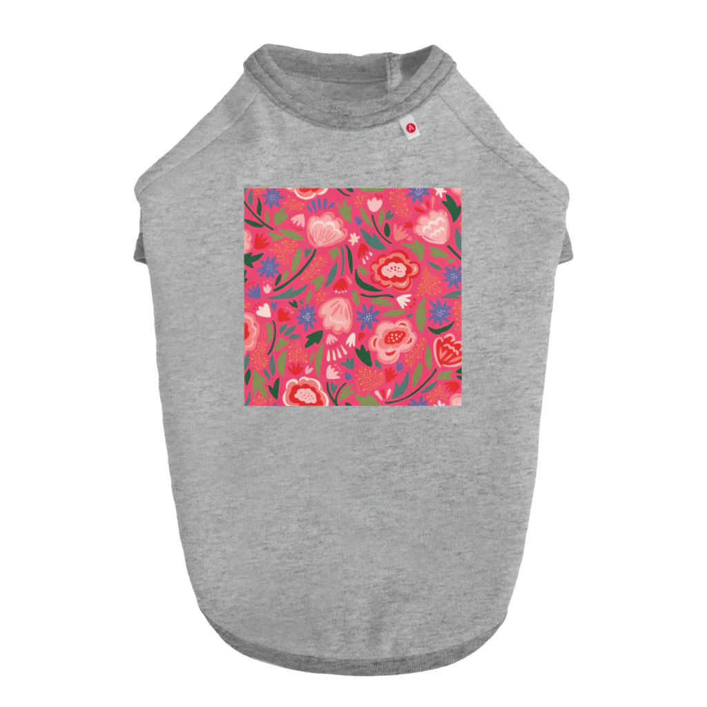 Katie（カチエ）のエキゾチックな花柄（ピンク） ドッグTシャツ