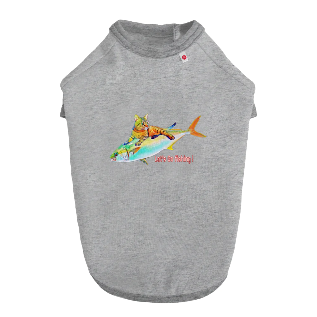 ニャンウィズのアニキのお魚ゲットだぜ 海version ドッグTシャツ