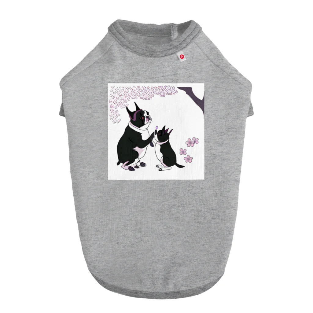 ふとっちょボストンのふとっちょボストン親子と桜 Dog T-shirt