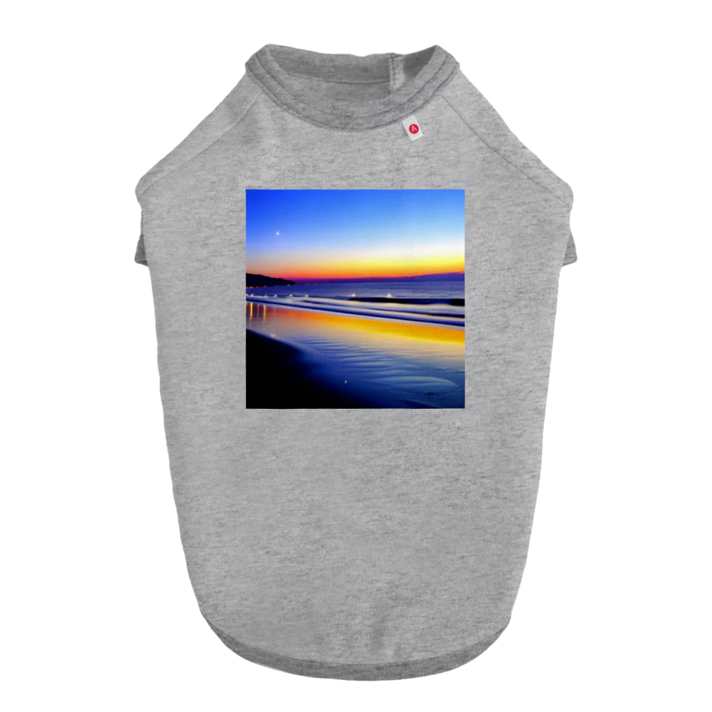 MOMOTAKAショップの砂浜の夕焼けで癒される ドッグTシャツ