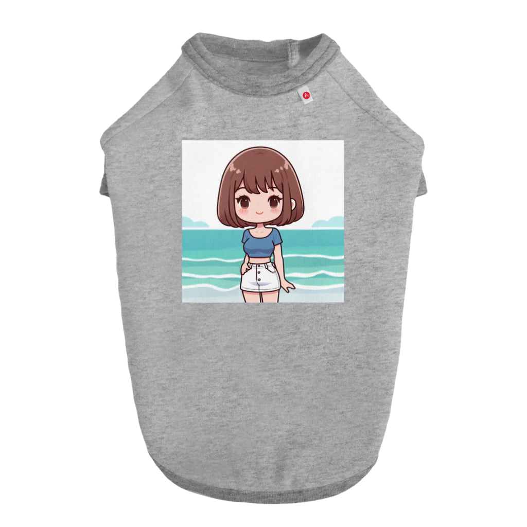 ワンダーワールド・ワンストップの海辺のかわいい女の子③ ドッグTシャツ