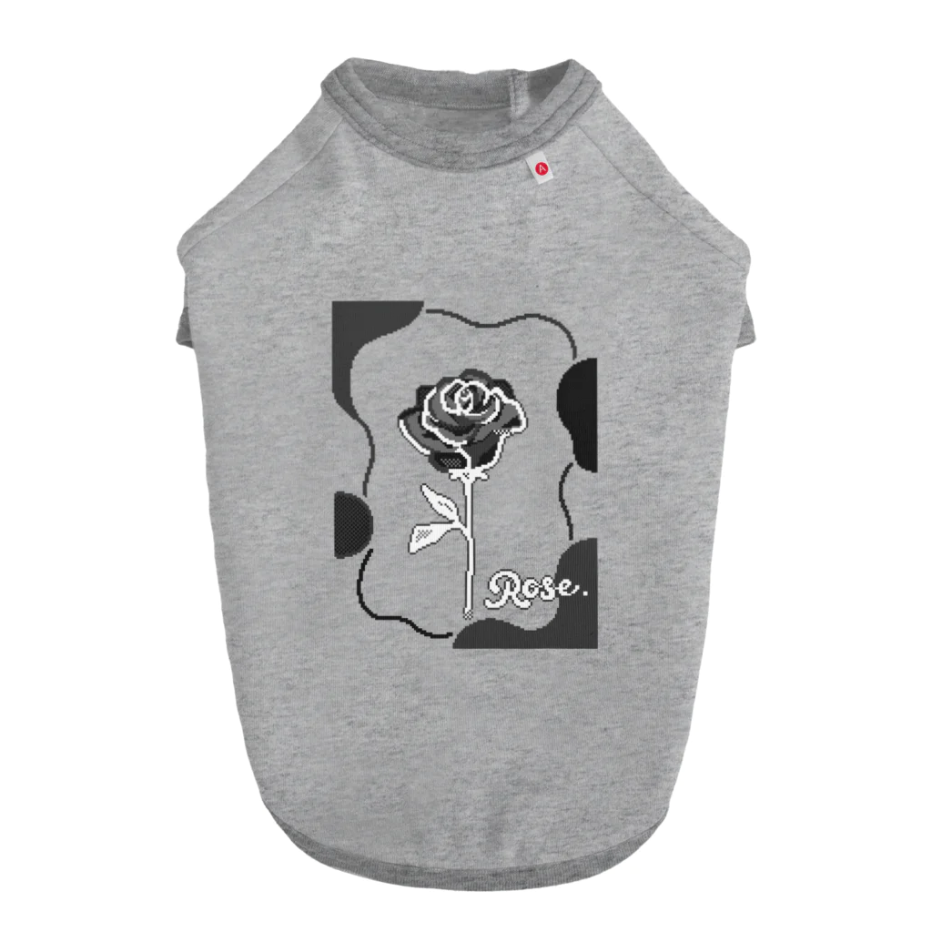 Pixel PeaceのBlack Rose Monotone Dog T-shirt