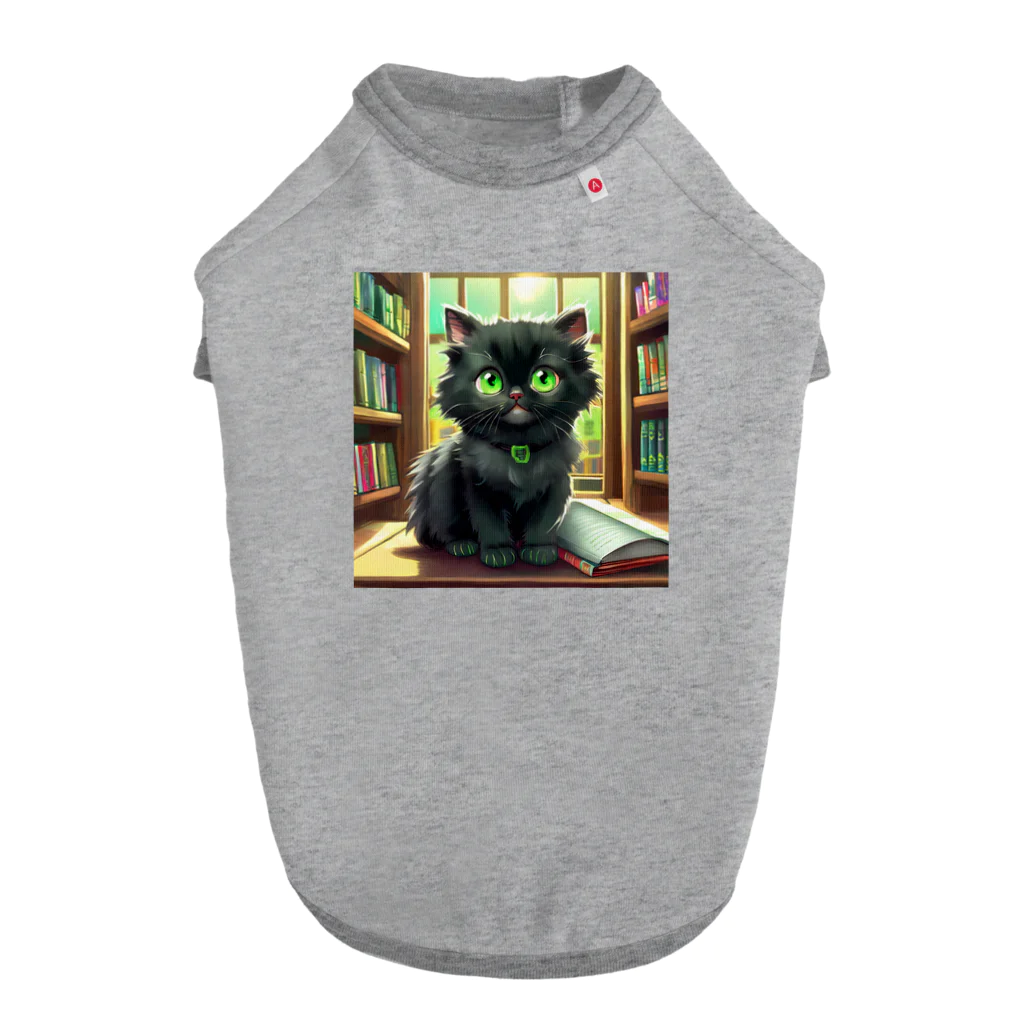 yoiyononakaの図書室の黒猫01 ドッグTシャツ