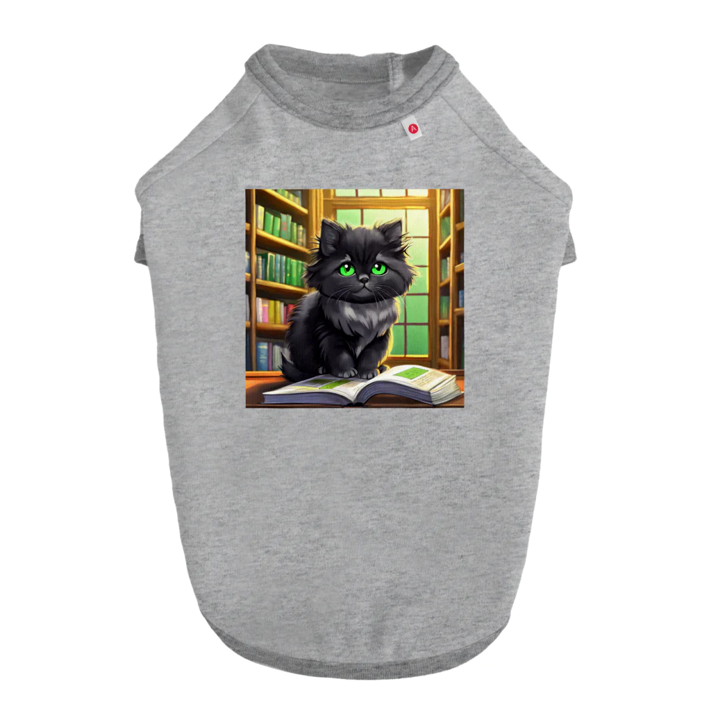 yoiyononakaの図書室の黒猫02 ドッグTシャツ