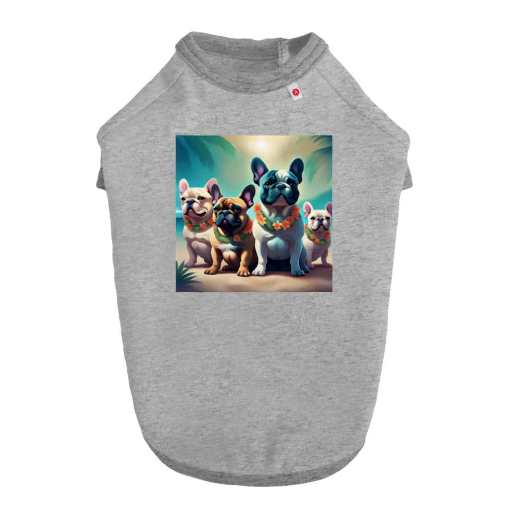 ChicCanvas Boutiqueのハワイアンで佇むフレンチブルドッグ達 Dog T-shirt