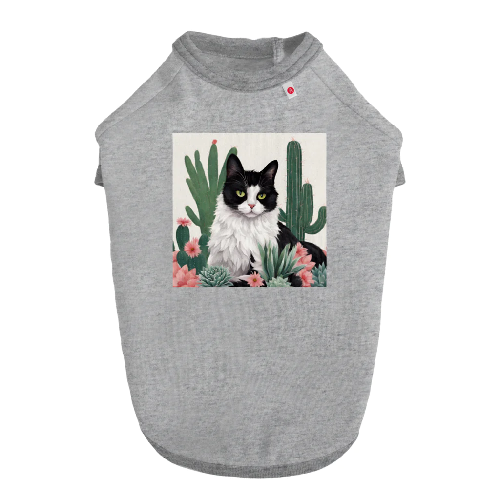 capcat1919のハチワレ白黒猫とサボテン Dog T-shirt