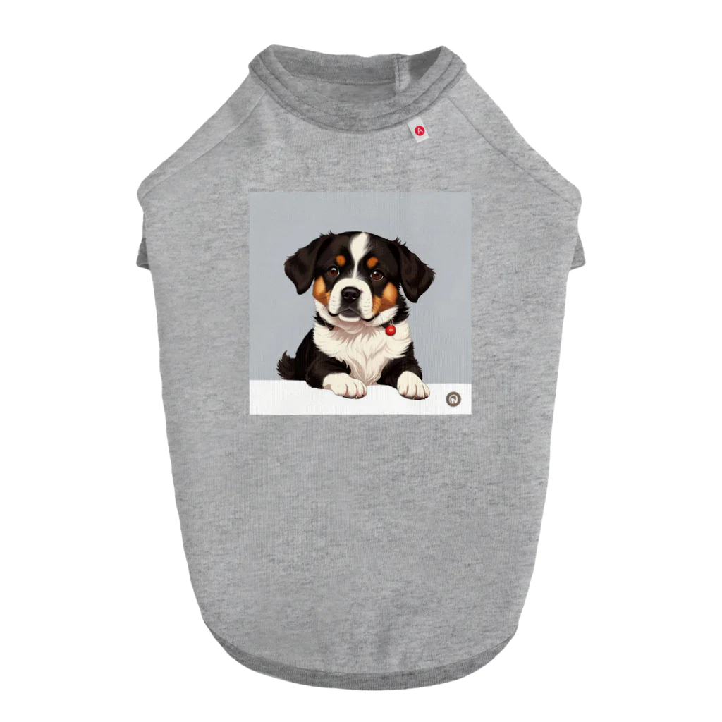 かわいい女の子とシュールな絵の飛び出すワンちゃん Dog T-shirt