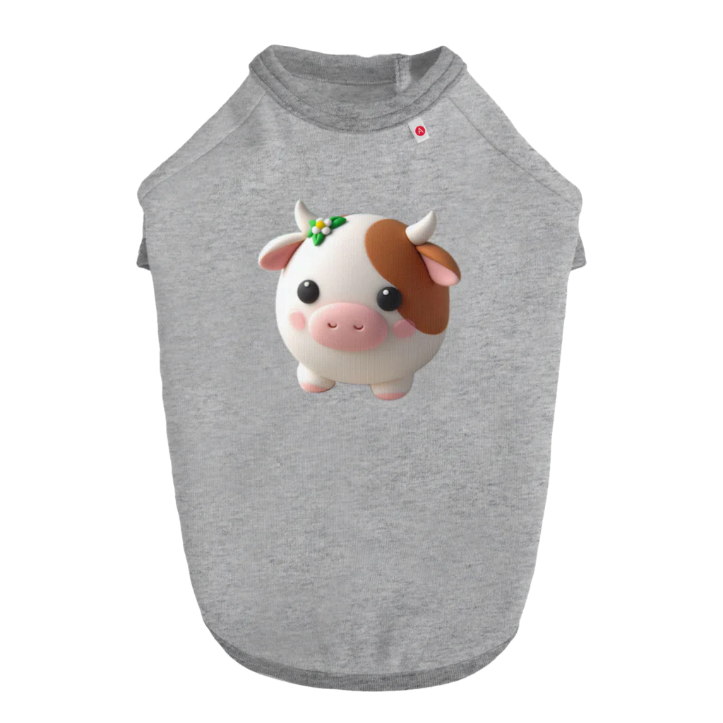 終わらない夢🌈の可愛い💕まんまる◯シリーズ✨　牛🐮 ドッグTシャツ