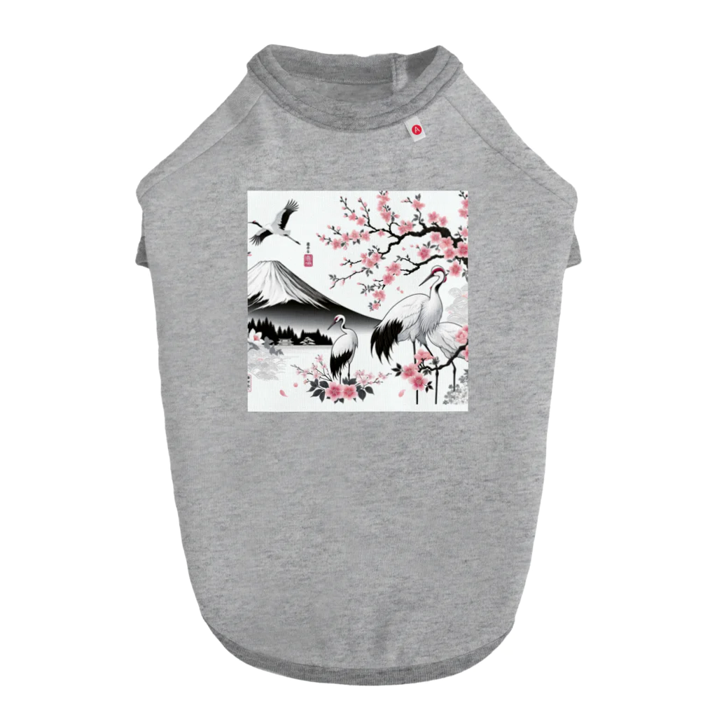 raio-nの清楚な和の美 - 桜と鶴3 ドッグTシャツ
