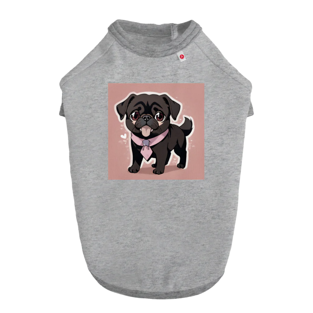 pug 89の黒パグ ドッグTシャツ