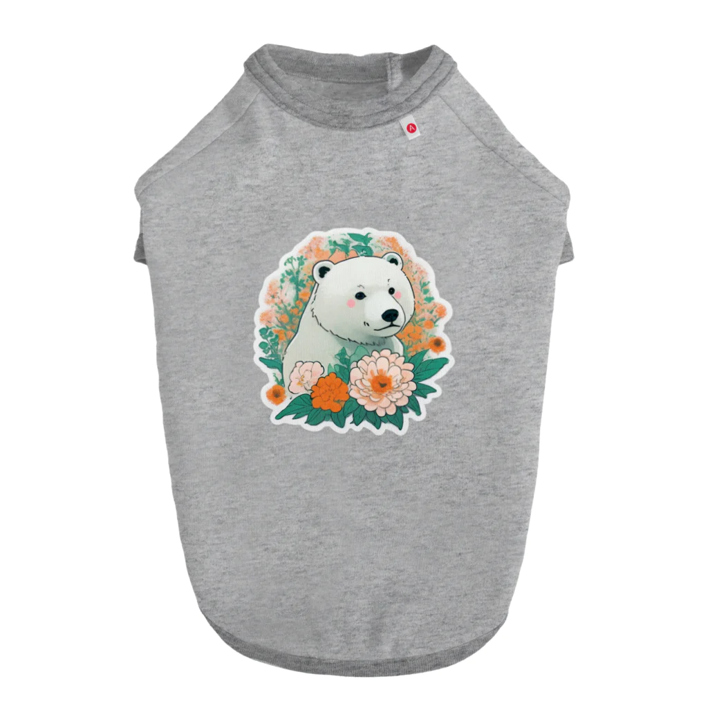 りんりんの可愛いシロクマちゃんショップ　かわいいよ！の花に囲まれている白くま ドッグTシャツ