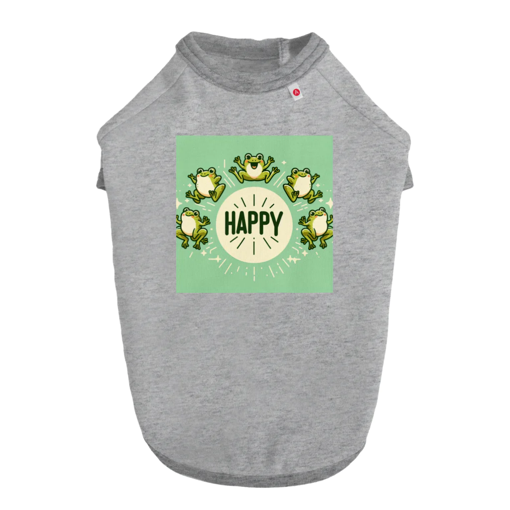 カエルグッズのHAPPYカエル5匹 ドッグTシャツ