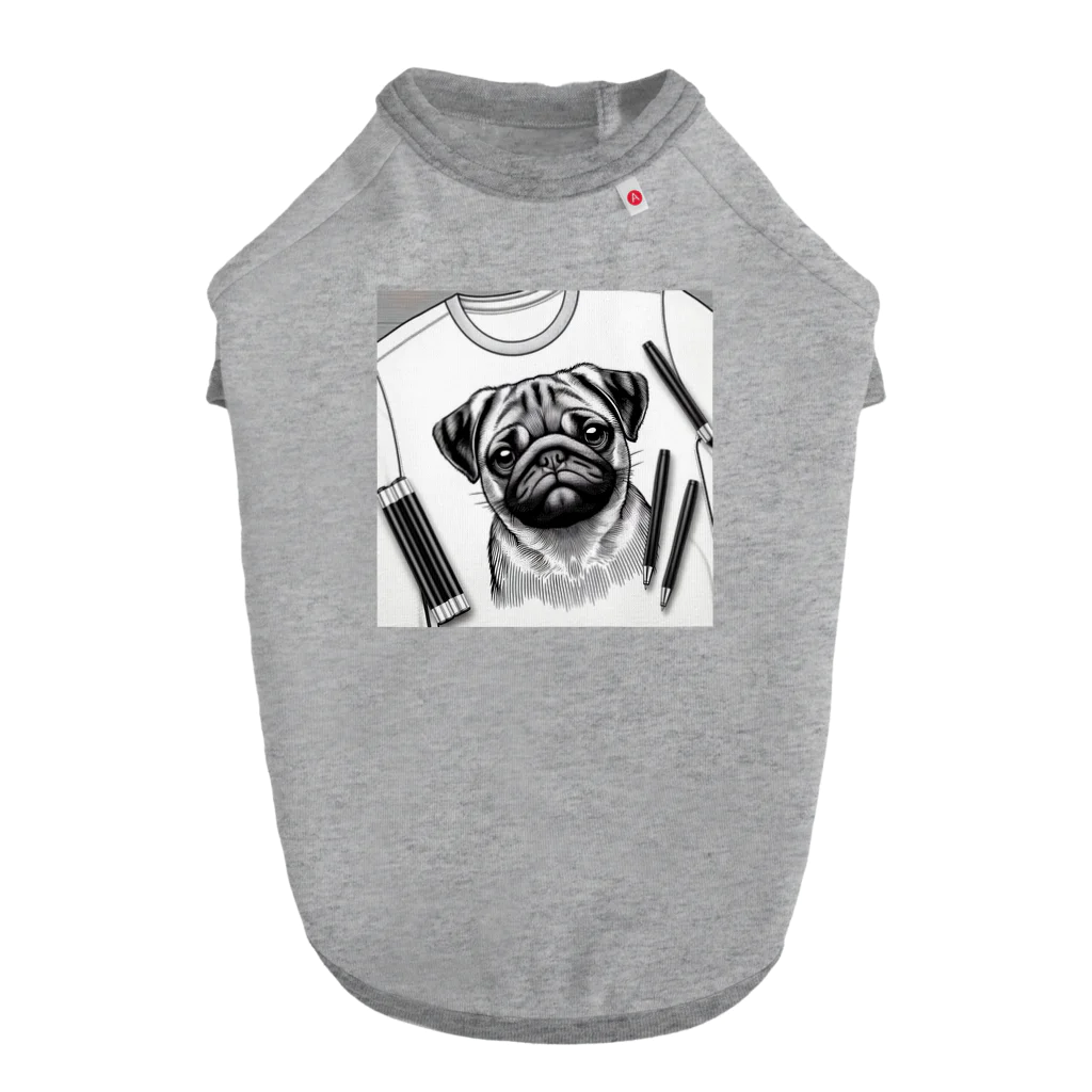 鼻ぺちゃ犬と和猫のパグの鉛筆画 Dog T-shirt