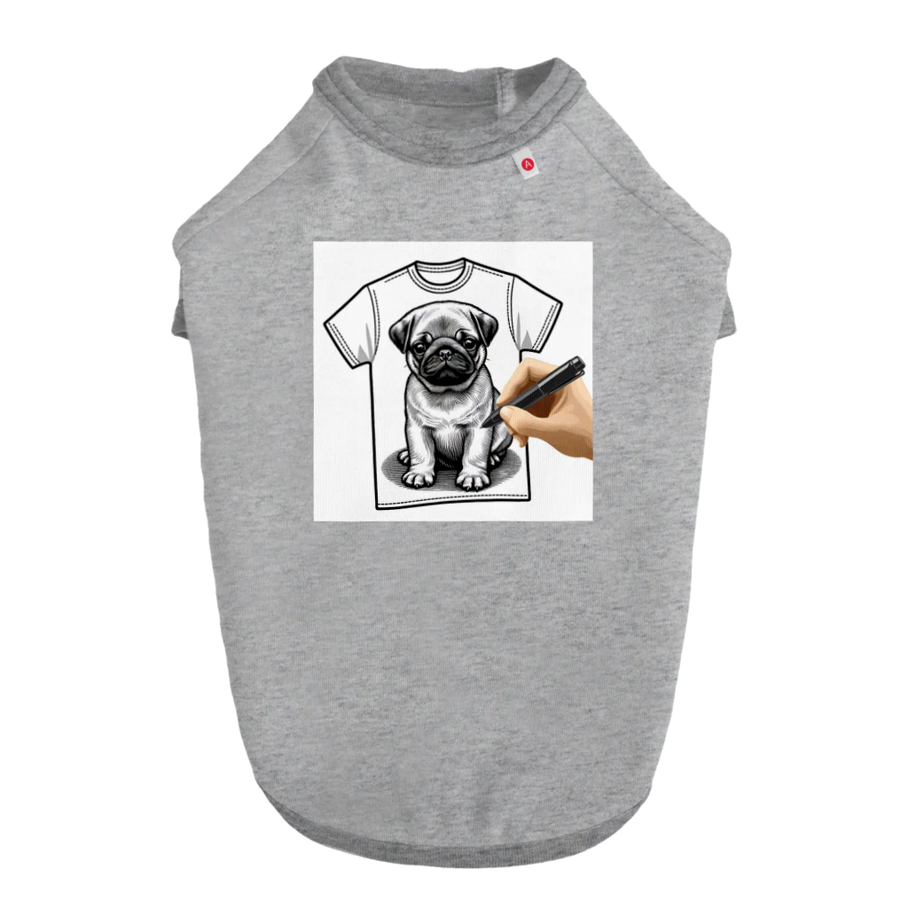 鼻ぺちゃ犬と和猫のデッサンパグ T Dog T-shirt