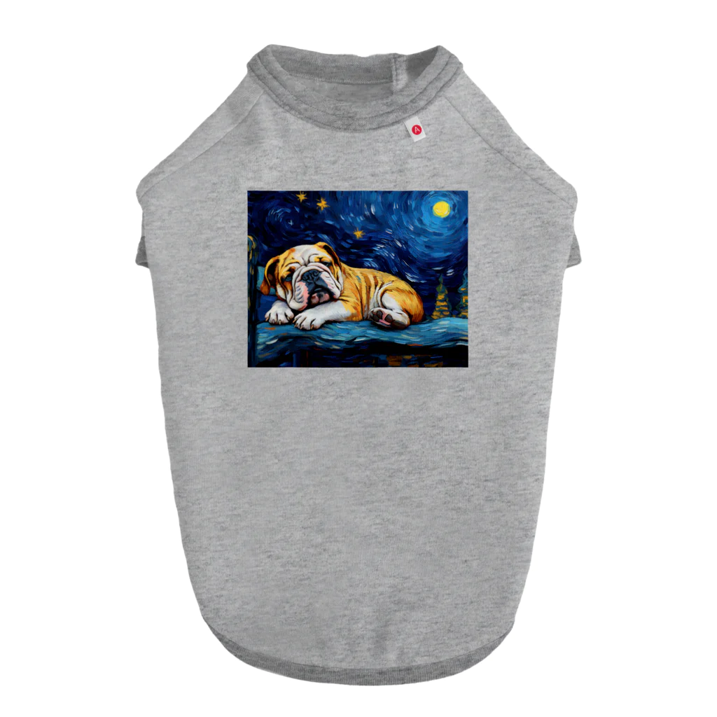 Dog Art Museumの【星降る夜 - ブルドッグ犬の子犬 No.2】 Dog T-shirt