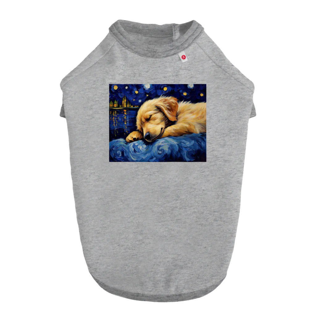 Dog Art Museumの【星降る夜 - ゴールデンレトリバー犬の子犬 No.3】 Dog T-shirt