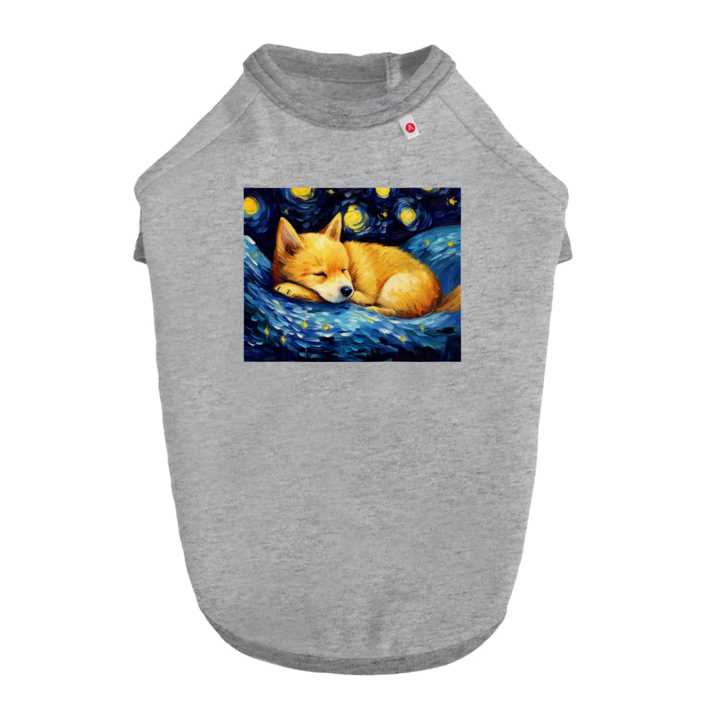 Dog Art Museumの【星降る夜 - 柴犬の子犬 No.3】 ドッグTシャツ