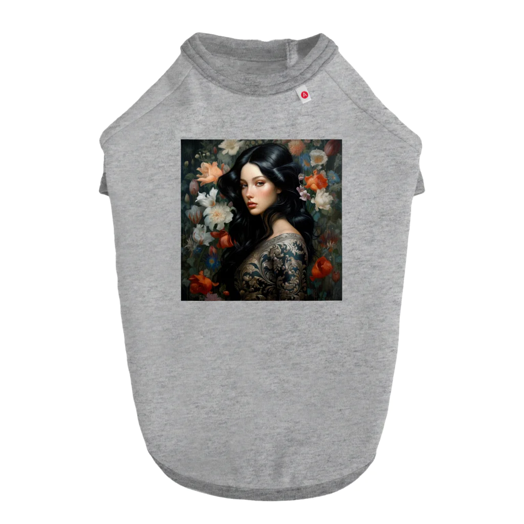 AQUAMETAVERSEのいろ色な、花に囲まれている女性　なでしこ1478 ドッグTシャツ