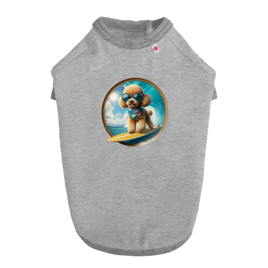 Surfing Dogの波乗りトイプードル ドッグTシャツ