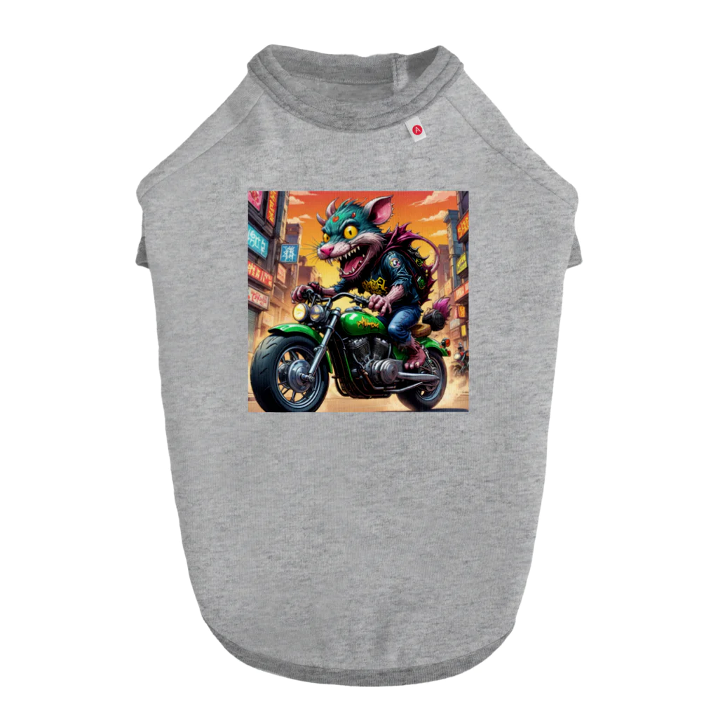 LEAD !のかわいくてクールなモンスターがアメリカンスタイルのバイクに乗っている様子 ドッグTシャツ