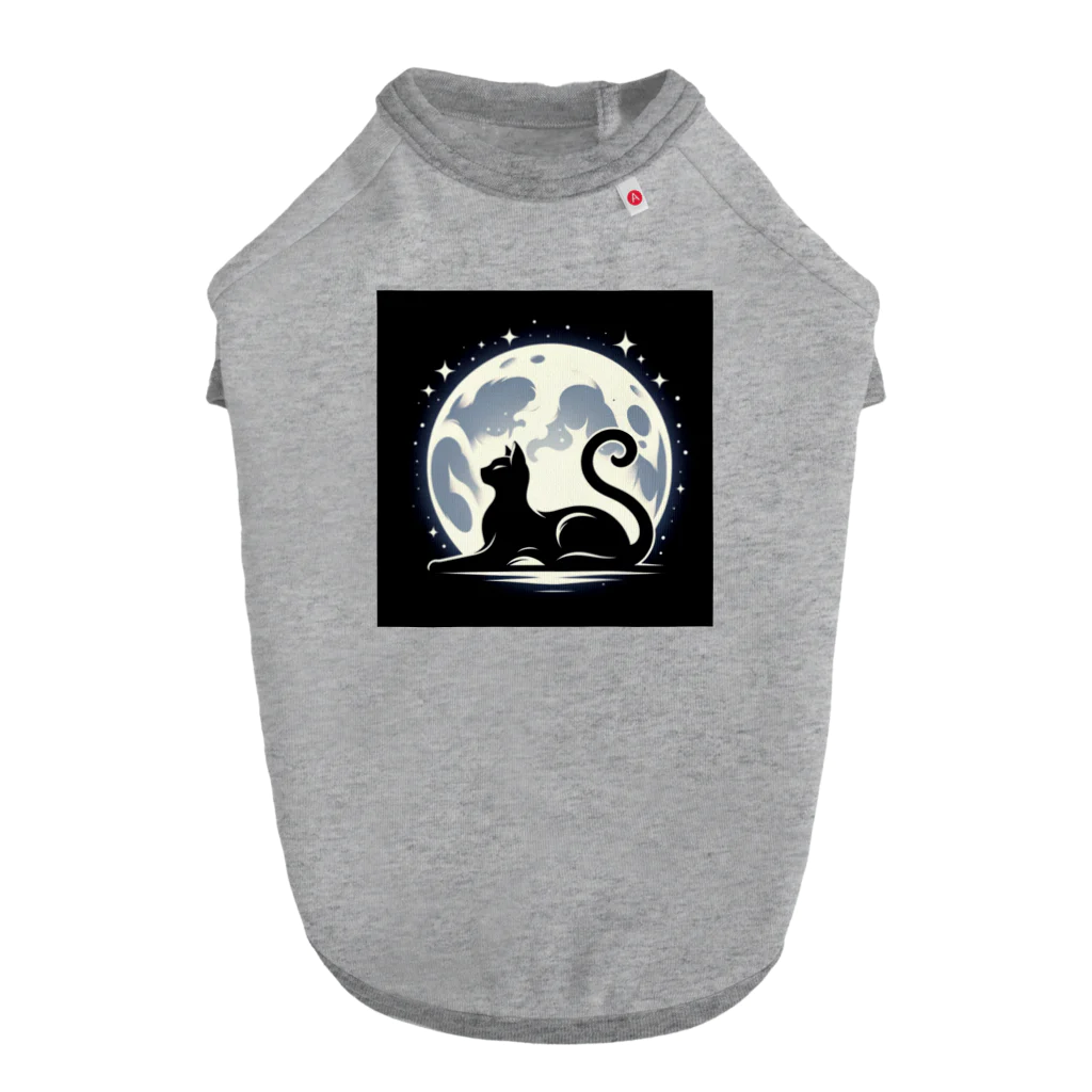 CatCraftsの【Cat's Moonlight Stretch】- 月夜の猫シルエット Dog T-shirt