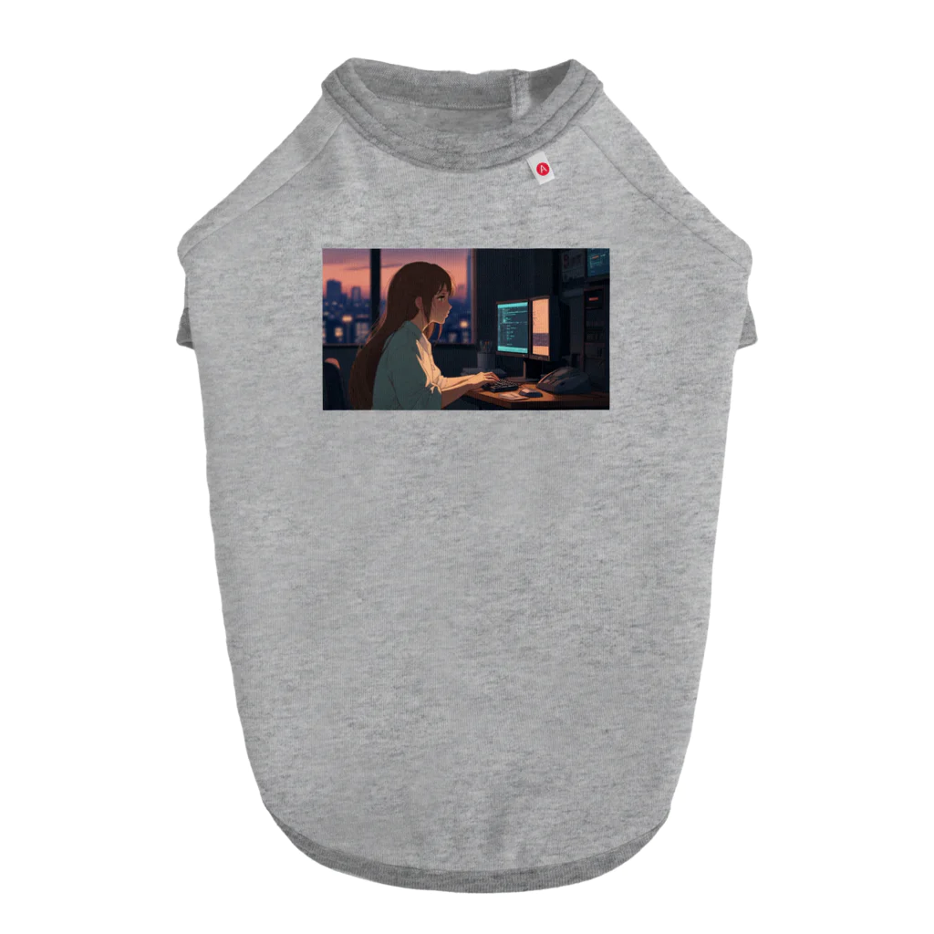 ADOのパソコン作業の女性 ドッグTシャツ