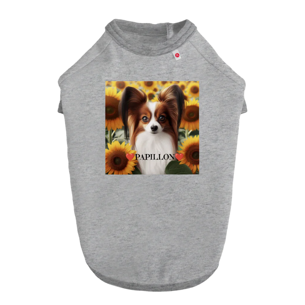 Atelier☆vivienのひまわりに茶白パピヨン犬のわんこ服 Dog T-shirt