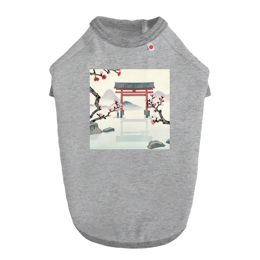 JoyfulMomentsCraftsの桜と鳥居　ー Cherry Blossoms and Torii ー Dog T-shirt