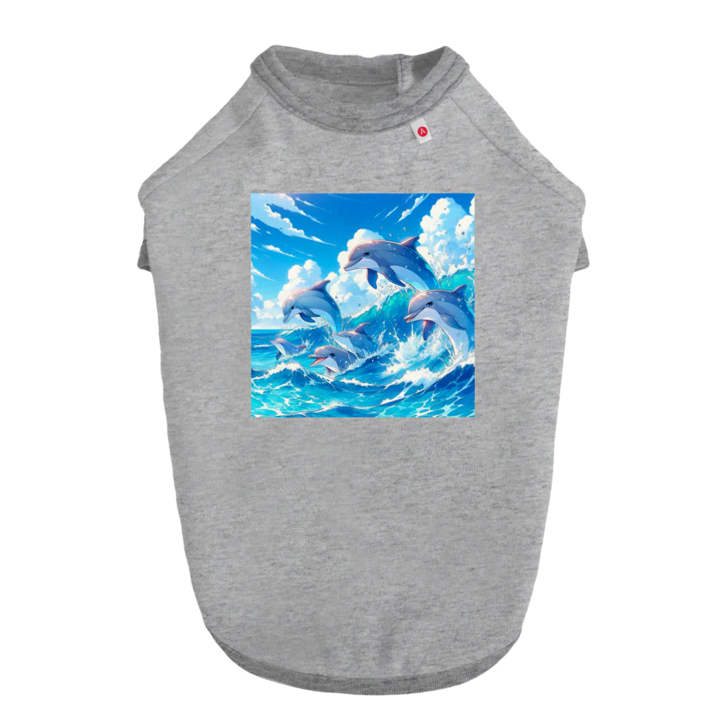 snow-birdの海で遊ぶイルカたちの楽しい風景 Dog T-shirt