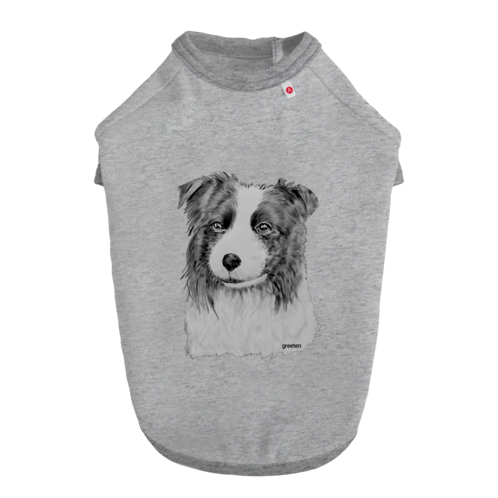 greetenのボーダーコリー　アート犬モノクロ Dog T-shirt