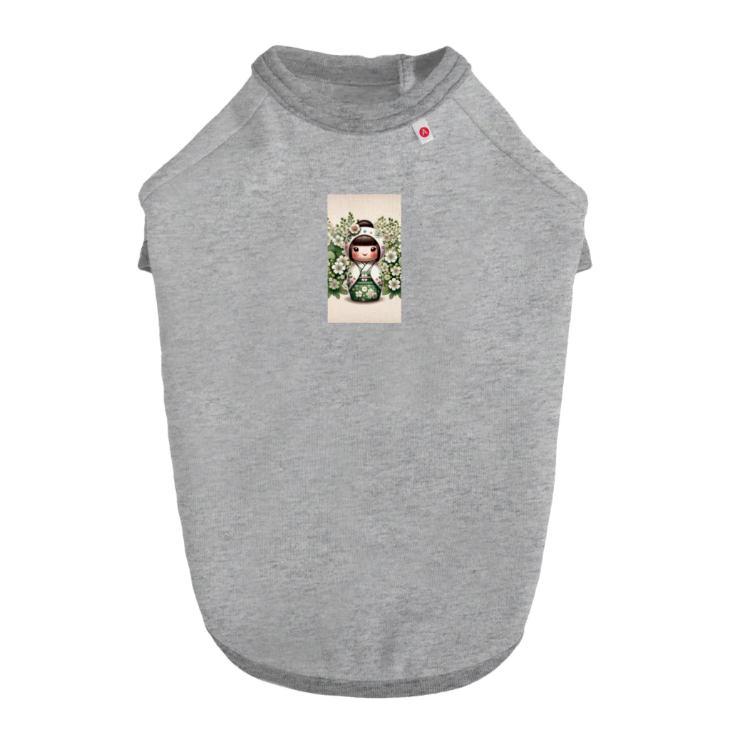 ぷぷオレンジのkokeshi dolls白い花 Dog T-shirt