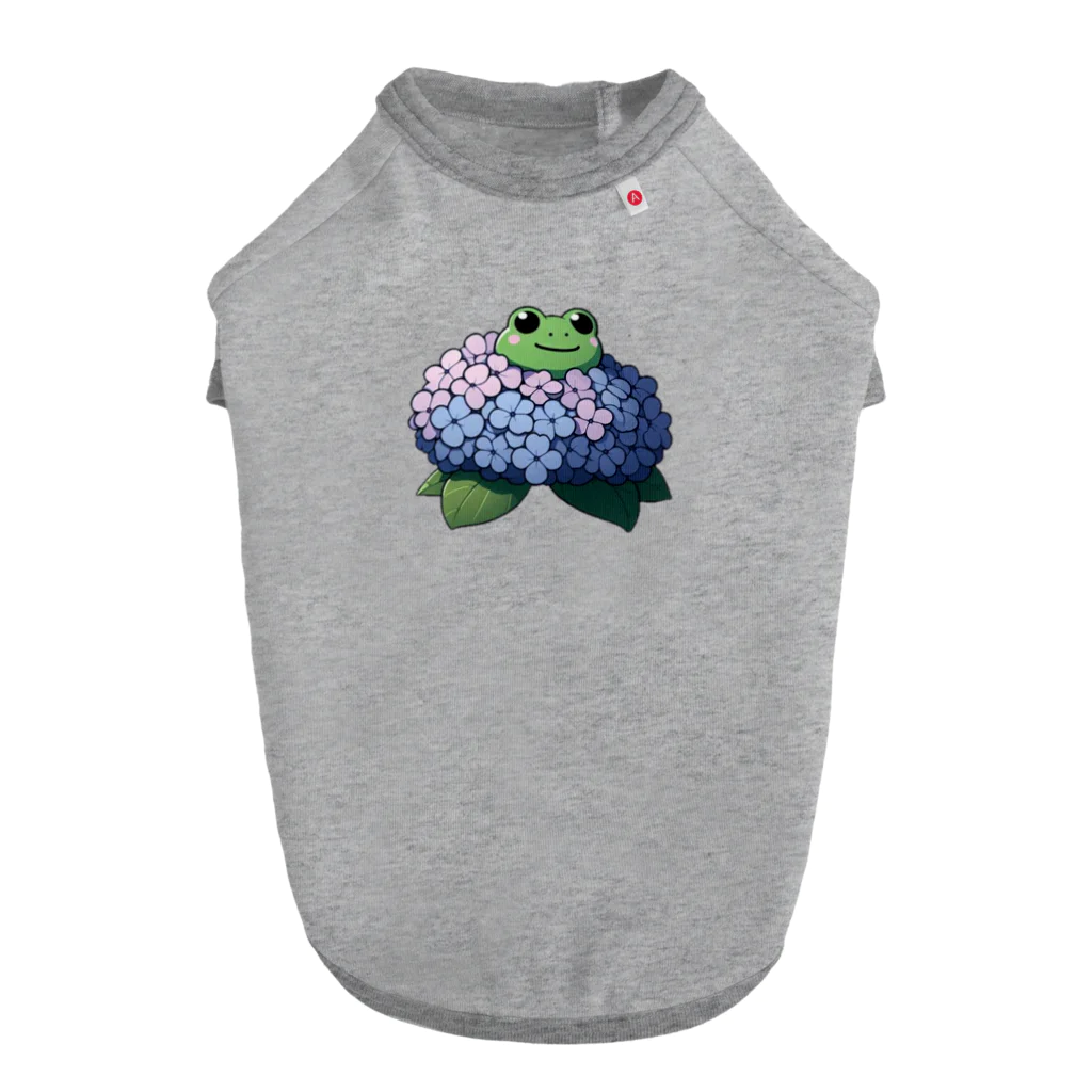 終わらない夢🌈の紫陽花の花と可愛いアマガエル🐸 ドッグTシャツ