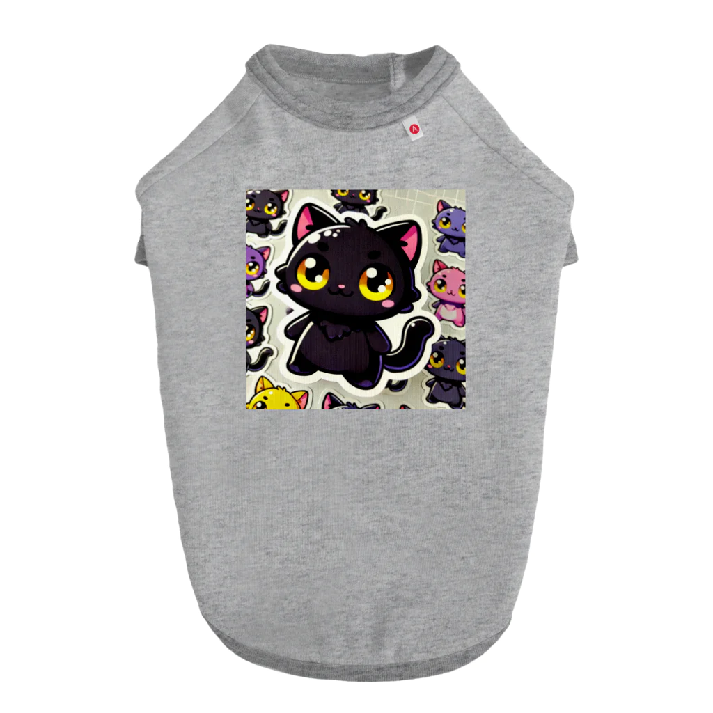 hiiro_catの魅惑の黒猫が、カラフルな背景と調和してかわいさを放つシーン Dog T-shirt
