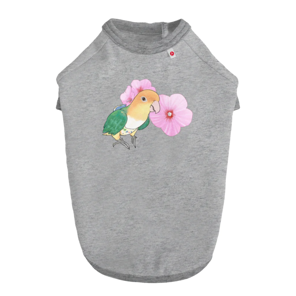 まめるりはことりのお花とシロハラインコちゃん【まめるりはことり】 ドッグTシャツ