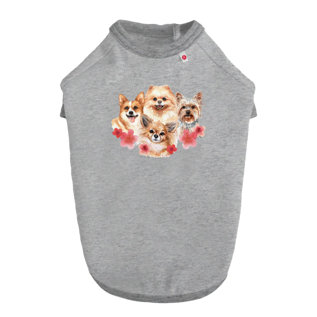 SANKAKU DESIGN STOREのお花の似合う小さい犬たち。 Dog T-shirt