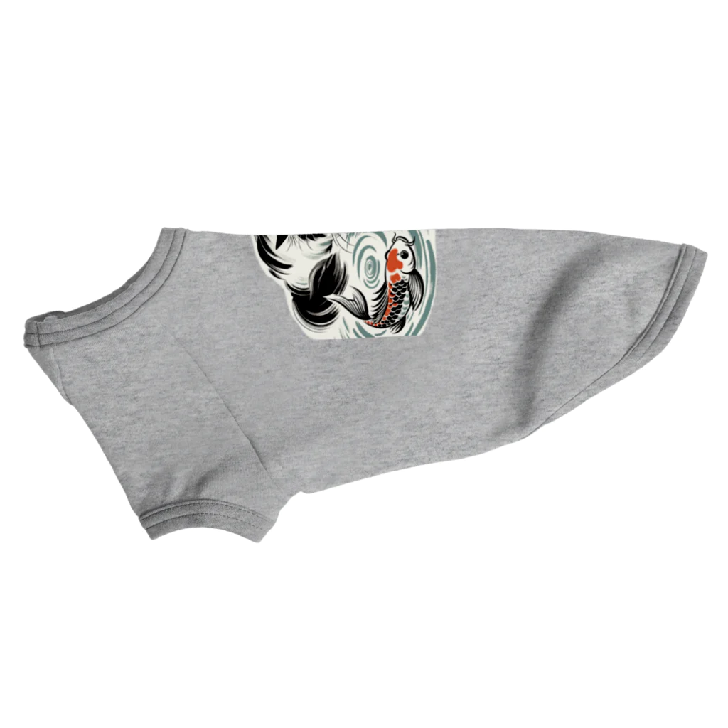 MakotOの猫と鯉（水墨画風） ドッグTシャツ