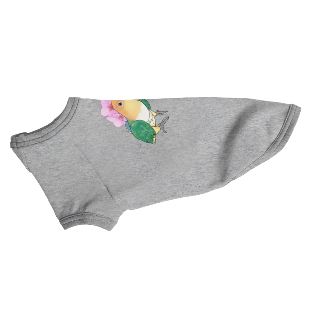 まめるりはことりのお花とシロハラインコちゃん【まめるりはことり】 ドッグTシャツ