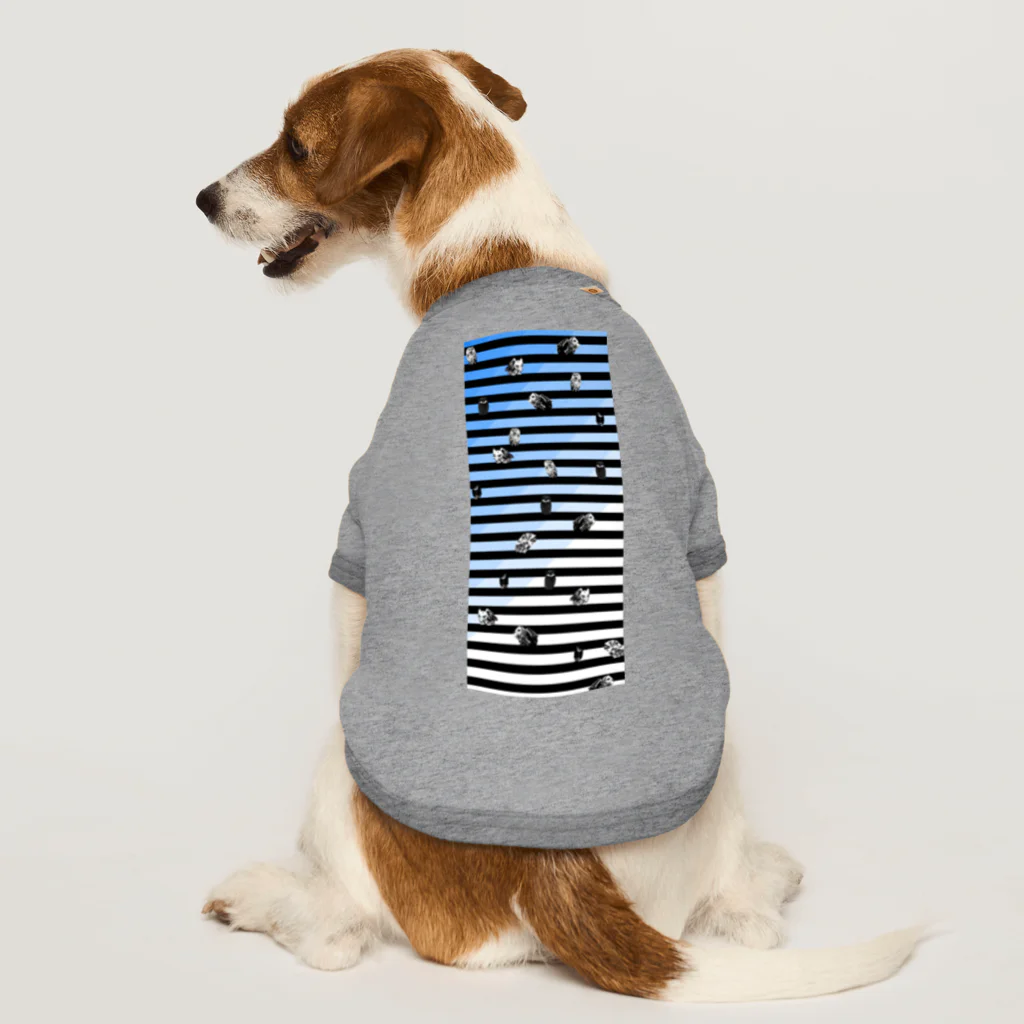 shi-chi Labo graph(詩一）の止まりボーダーにフクロウ(ブルー) Dog T-shirt