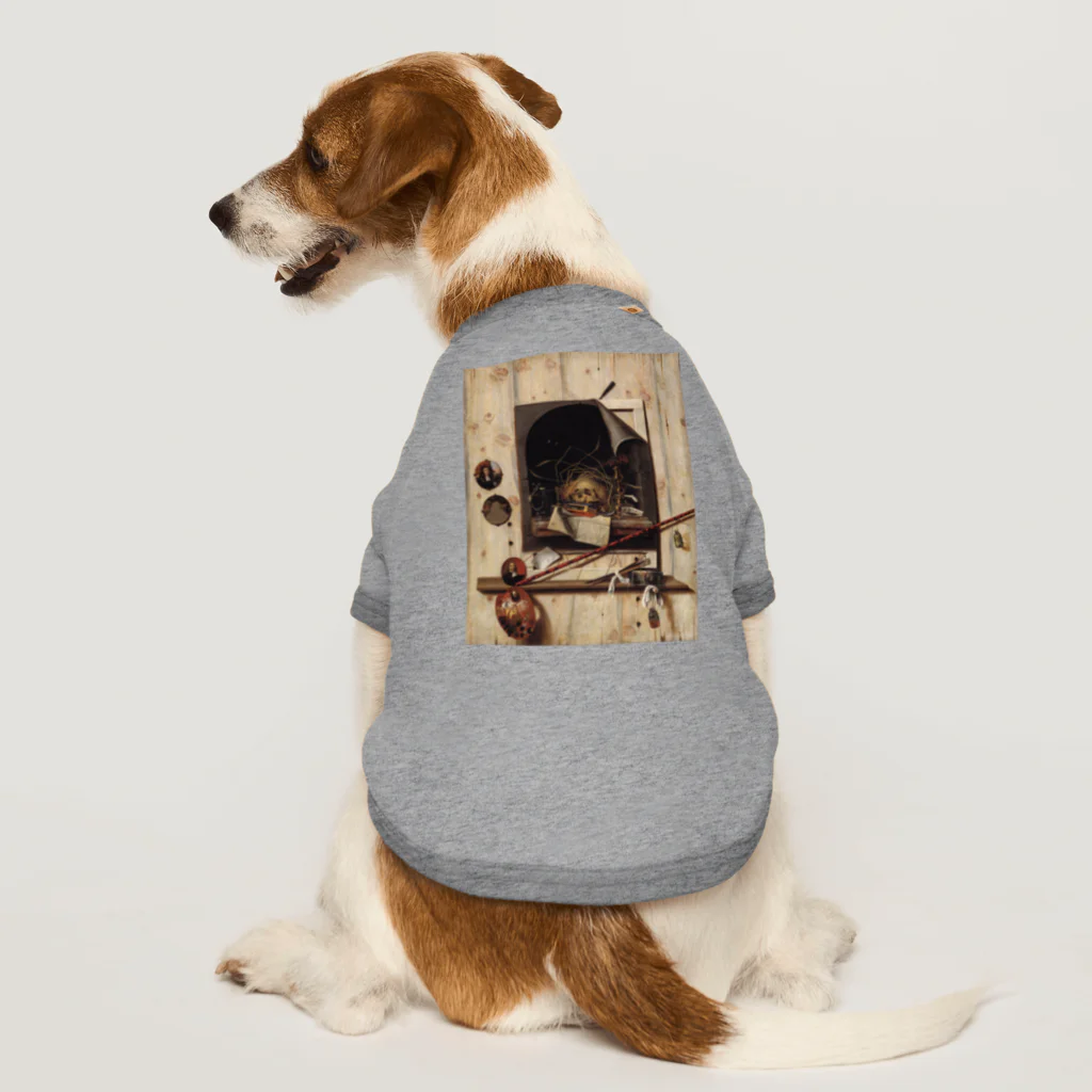 世界美術商店のヴァニタス画のあるアトリエの壁 / Trompe l'oeil with Studio Wall and Vanitas Still Life Dog T-shirt