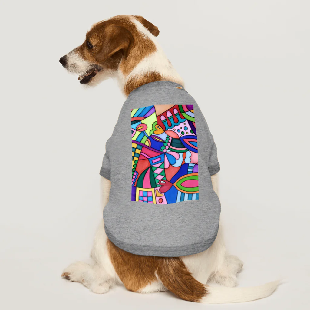 結華の障害者アート 手描きイラスト カラフル Dog T-shirt