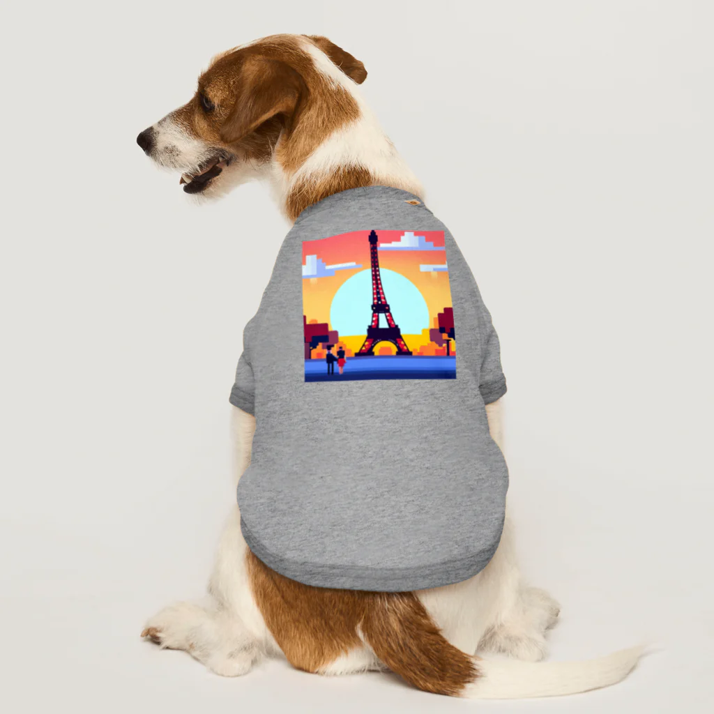 shibasannのフランスの風景のピクセルアート ドッグTシャツ