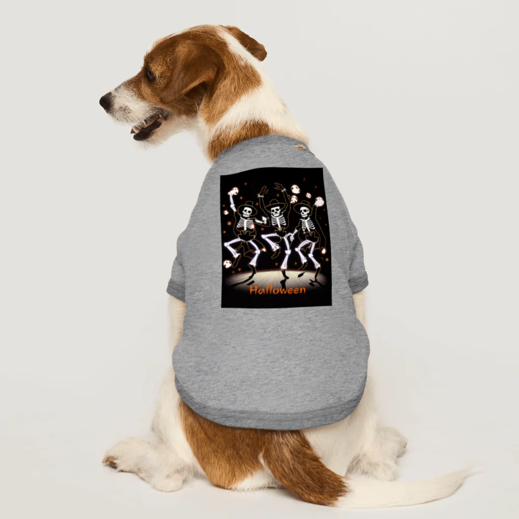 seasun011のハロウィンスケルトンダンス02-01　文字入り Dog T-shirt