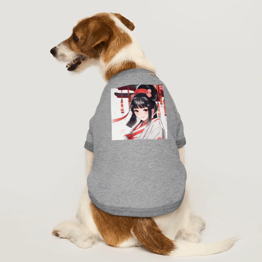 ワンダーワールド・ワンストップの巫女服を着た綺麗なポニーテール女性のグッズ Dog T-shirt