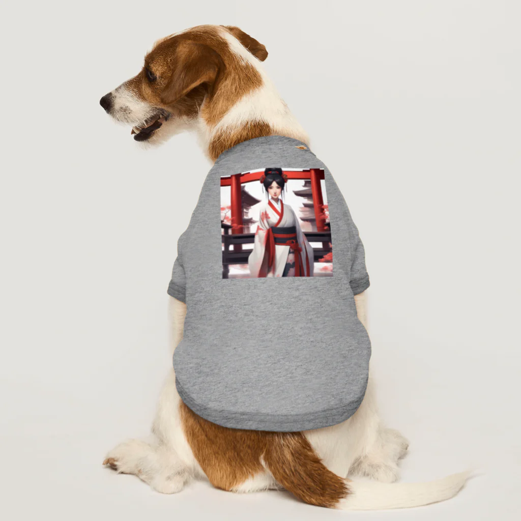 ワンダーワールド・ワンストップの巫女服を着た綺麗なポニーテール女性のグッズ⑯ Dog T-shirt