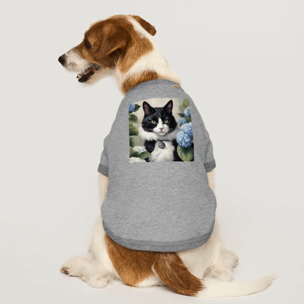 capcat1919のハチワレ猫白黒と紫陽花 Dog T-shirt