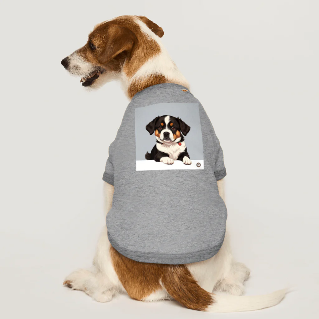 かわいい女の子とシュールな絵の飛び出すワンちゃん Dog T-shirt